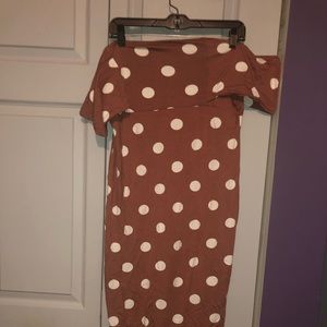 Tan & White Polka Dot, off Shoulder